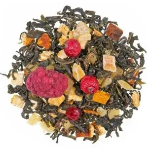 Raspberry Mango – zaļā tēja China Yin Xiang un Chun Mee ar avenēm un mango