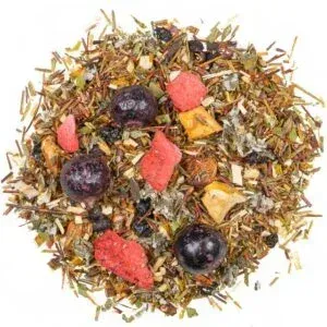 Green Honeybush Elderberry Raspberry — zaļā honeybush tēja ar plūškoka ogām un avenēm